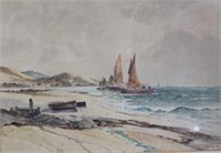 J. Morris, fishing boats off the beach,