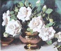 Alan Douglas Baker, 'White roses in glass bowl'