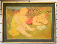 Original Maurice Savin "Two Women" Oil on Canvas