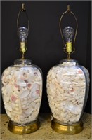 Pair of Glass Lamps Filled with Shells