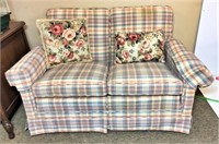 Pastel Plaid Upholstered Love Seat with