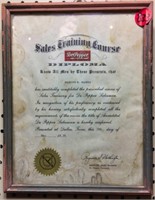 Dr. Pepper Sales Training 1950 Diploma
