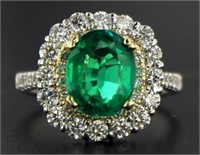 14kt Gold Oval 3.62 ct Emerald & Diamond Ring
