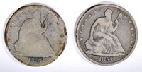 1857 VG & 1858-O G SEATED HALF DOLLARS