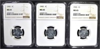 3 - 1943  LINCOLN STEEL CENTS NGC MS65