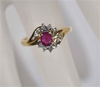 14 KT GOLD MARQUISE DIAMOND RUBY RING