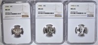 1944,  45 & 45-S MERCURY DIMES, NGC MS-65