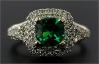 14kt Gold 2.49 ct Cushion Emerald & Diamond Ring