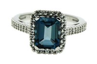 Platilite Emerald Cut London Blue Topaz Ring