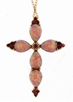 Rose Toned 4.00 ct Pink Opal Cross Pendant