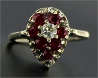 14kt Gold Antique Pear Cut Ruby & Diamond Ring
