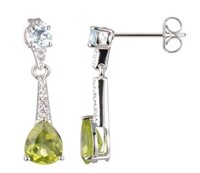 Genuine Peridot & Blue Topaz Dangle Earrings