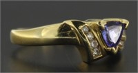 14kt Gold Trillion Cut Tanzanite & Diamond Ring