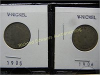 1905,1906,1907,1911 Liberty head V Nickels