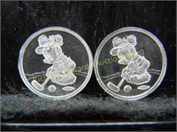 (2) Silver Disney 1/20 Ounce .999 Fine Silver
