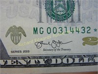 2013 $20 Federal Reserve Star Bank Note.