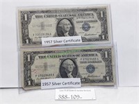 Two (2) 1935 Silver Certificate One Dollar Bills