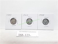 Three (3) 1943 Mercury Dimes
