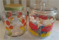 2 Vintage Colorful Lidded Jars