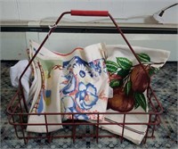 Red Wire Basket Carrier and Linens