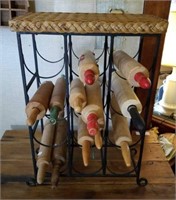 12 Rolling Pins On A Wire and Wicker Stand