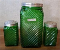 Green Depression Salt and Pepper and Jar