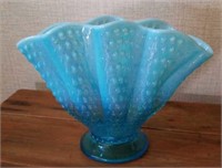 Blue Opalescent Fenton Clamshell Vase