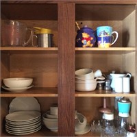 Content of 3 Kitchen Cabinets, Glassware, Misc