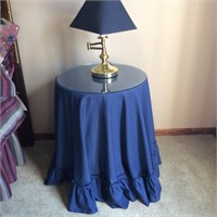 Side Accent Table with Blue Tablecloth