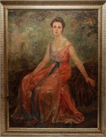 Portrait of a Lady in a Pink Dress Oil on Canvas