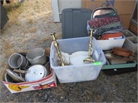Lot of Assorted Items: Brass Candlesticks, Cookwar