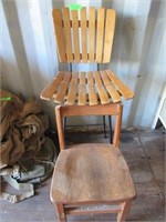 Two Pcs.: High Back Bar Stool & Oak Childs Chair