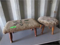 Two Needlepoint Top Stools