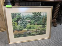 Watercolor: House on Lake With Boat, Artist Signed