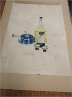 Two-Sided Watercolor - Still Life with Wine Bottle
