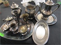 Thirteen Pcs. Silver-Plate: Coffee Pots, Trays, Pi