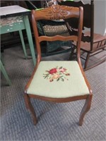 Needlepoint Seat Side Chair: Carved Back Rail