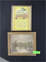 Two Pcs.: Old Framed Colored Photo of Lake & Print