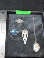 Four Pcs. Mostly Sterling Jewelry: Book Marked Kir