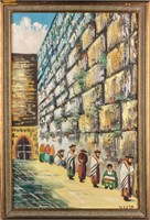 Art Signed, Wailing Wall Oil on Canvas, Original