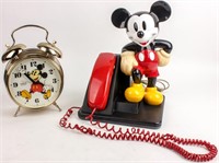 Vintage Mickey Mouse AT&T Telephone & Lorus Clock