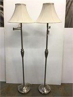 Pair of brushed metal floor lamps