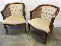 Pair of wood and wicker upholstered chairs
