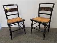 Two Hitchcock rush seat chairs
