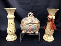 Eton China Vanity Box & Candle Holders