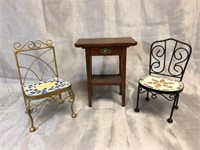 Mosaic Chairs & Wood Table Miniatures