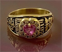10K Gold, Diamond and Pink Stone Class RIng