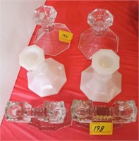 3 PC CANDLESTICK ; CATUS MILKGLASS AND CRYSTAL