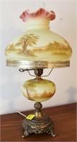 ELECTRIC 20" FENTON LAMP ; SIGNED CONNIE ASH