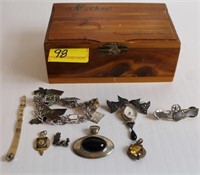 CEDAR BOX WITH ASSORTED JEWELRY , SOME 9.25 AND